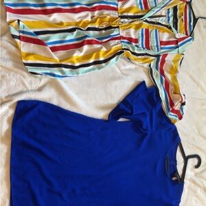 Striped Multicolor Blouse and Blue Top Set